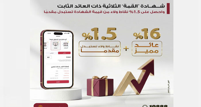 شهادة “القمة” الثلاثية ذات العائد الثابت من بنك مصر تتيح 1.5% نقاط ولاء من قيمة الشهادة تستبدل مقدماً